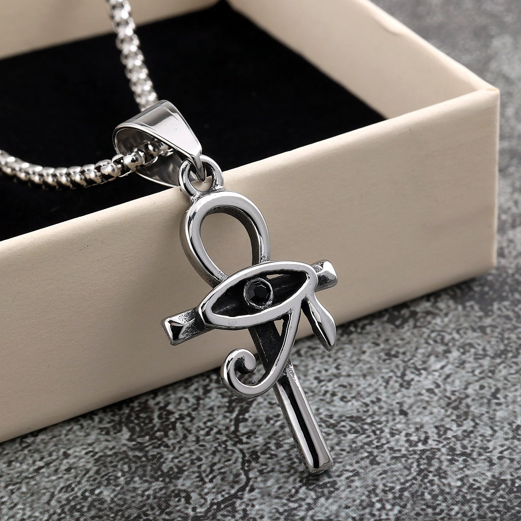 Vintage Eye of Horus Egyptian Stainless Steel Men's Pendant Necklace