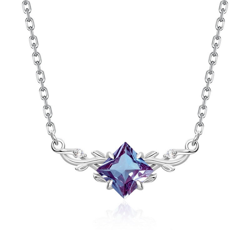 S925 Sterling Silver Lab-Grown Alexandrite 5 × 5 mm Necklace