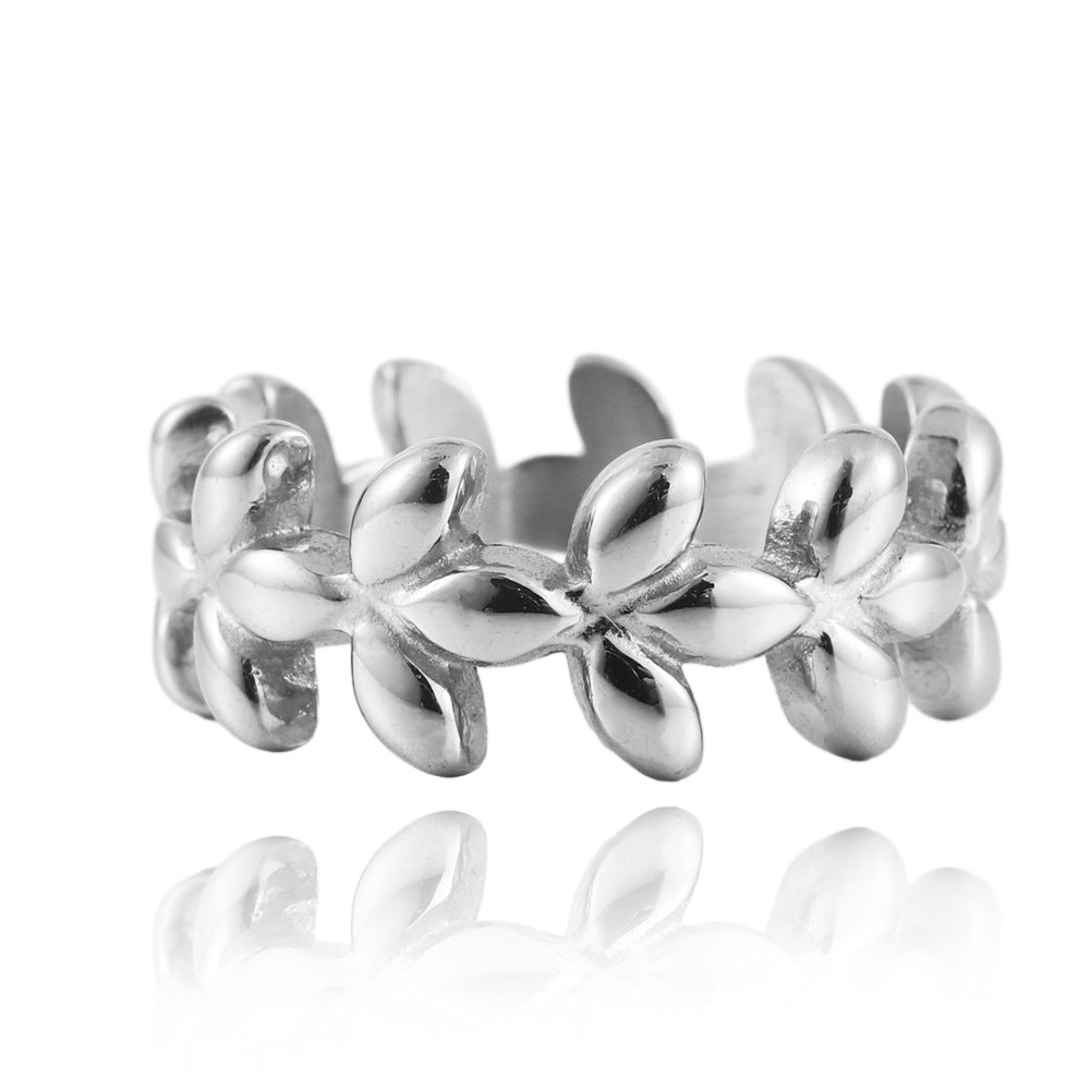 Titanium Steel Floral Wreath Ring - Unisex Fashion Accessory for Men and Women