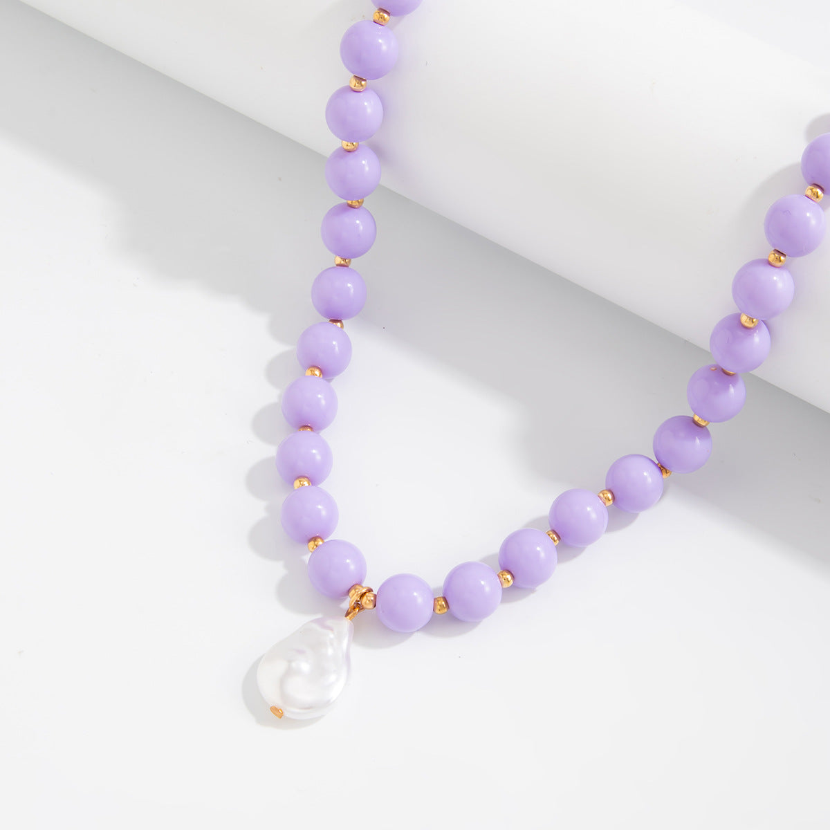 Colored Round Beads Pearl Necklace Dopamine Beaded Holiday Wind Necklace