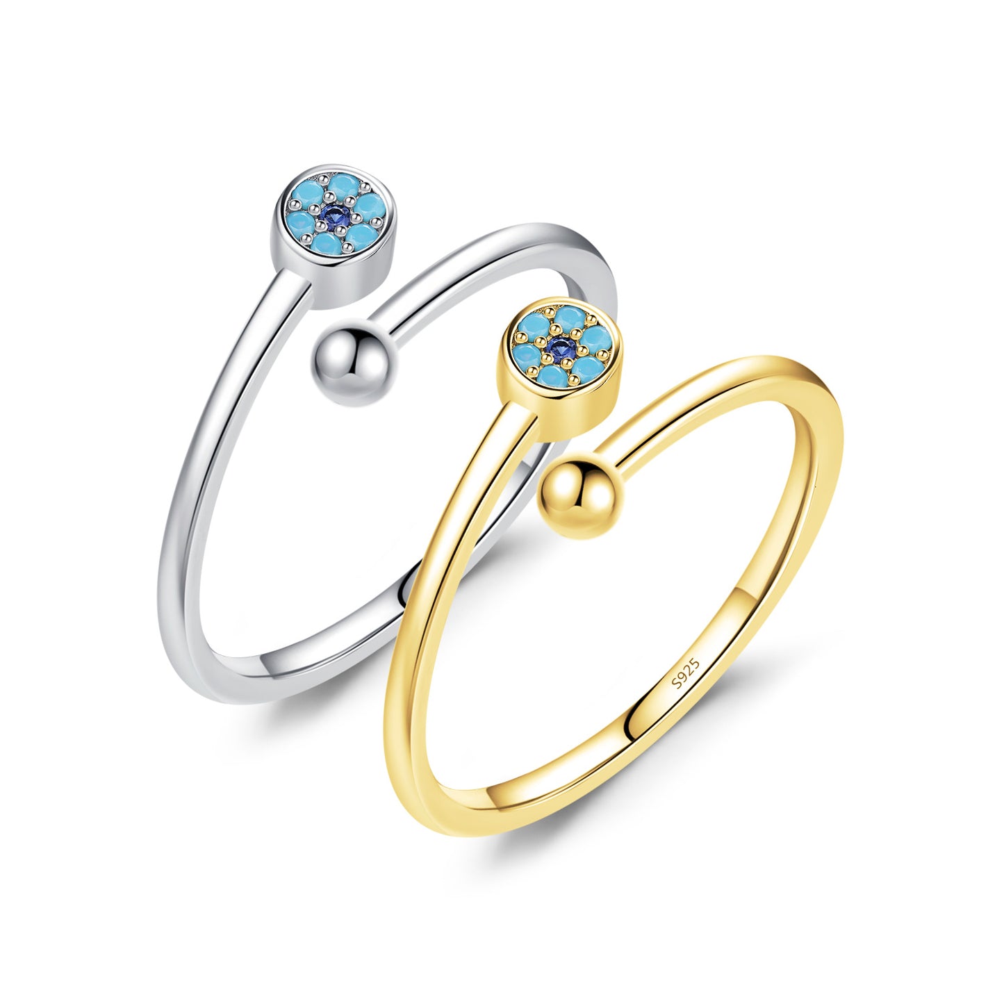 Turquoise Personalized Sterling Silver Open Ring with Devil's Eye