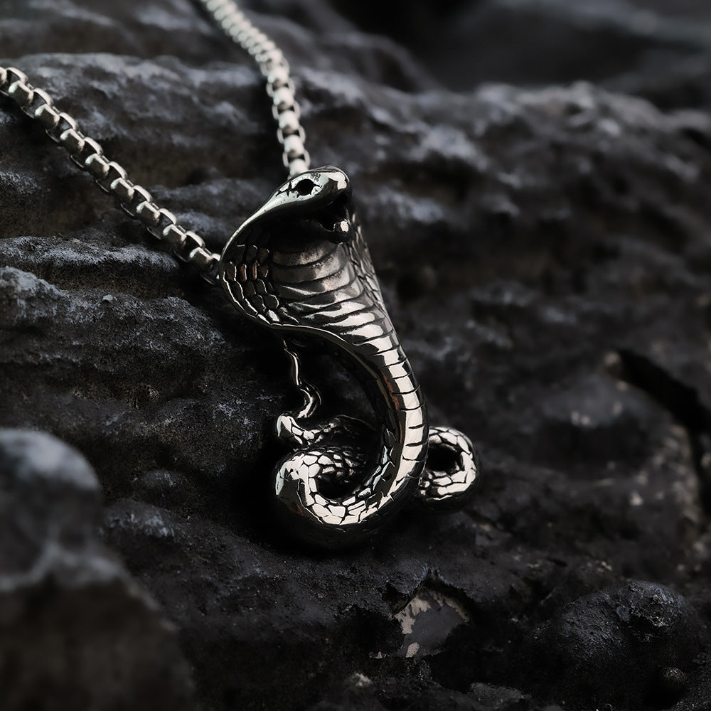 European And American Retro Men's Stainless Steel Mamba Cobra Pendant Necklace