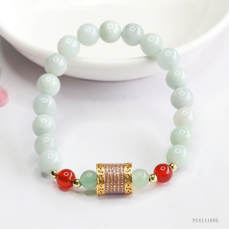 Jadeite Round Bead & Cylinder Bead Beaded Bracelet