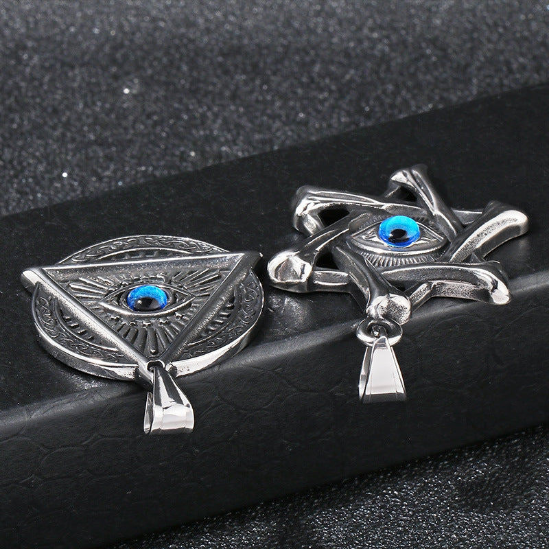 Punk Triangular Sweater Chain Pendant, Retro Hexagram Devil'S Eye Stainless Steel Pendant For Necklace