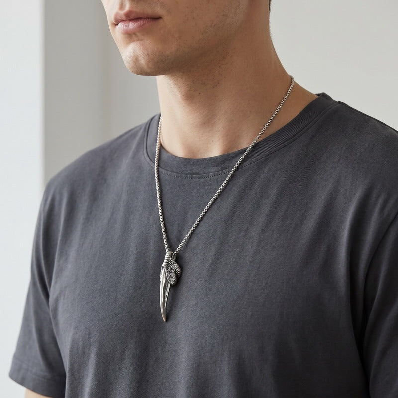 Punk Hip Hop Style Stainless Steel Wolf Tooth Shape Men's Pendant Skull Necklace