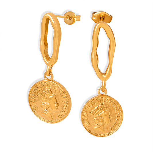 Luxurious French-inspired Geometric Gold Coin Pendant Earrings