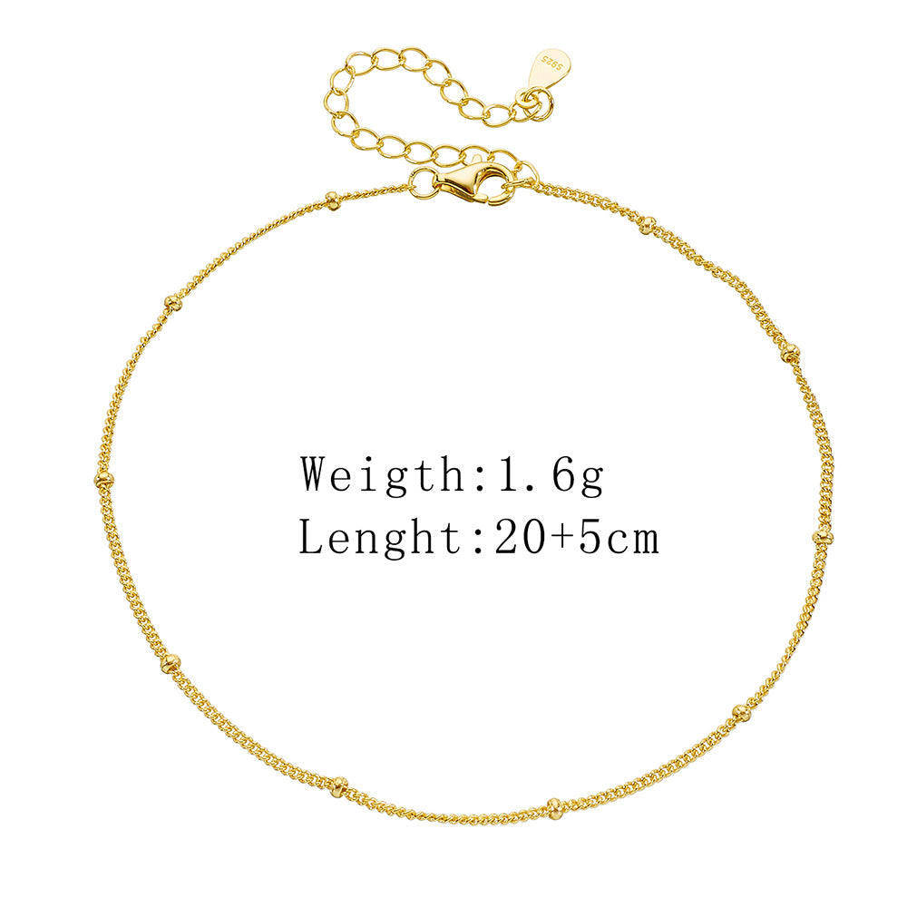 S925 Sterling Silver Retro-Plated 14k Gold Classic Small Bead Anklet And Bracelet