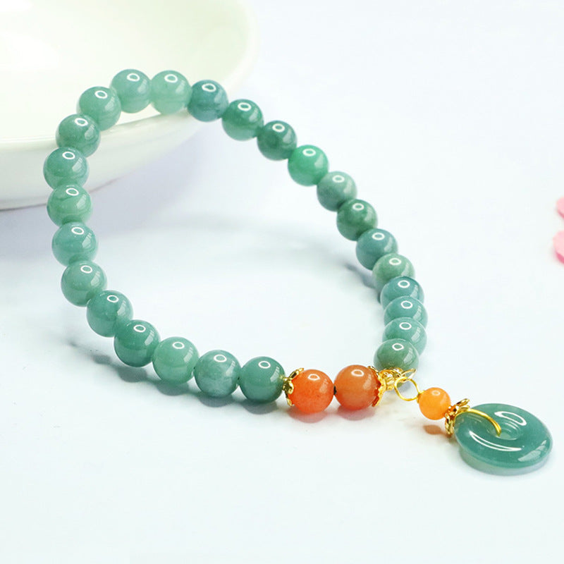 Jadeite Peace Buckle & Round Bead Bracelet