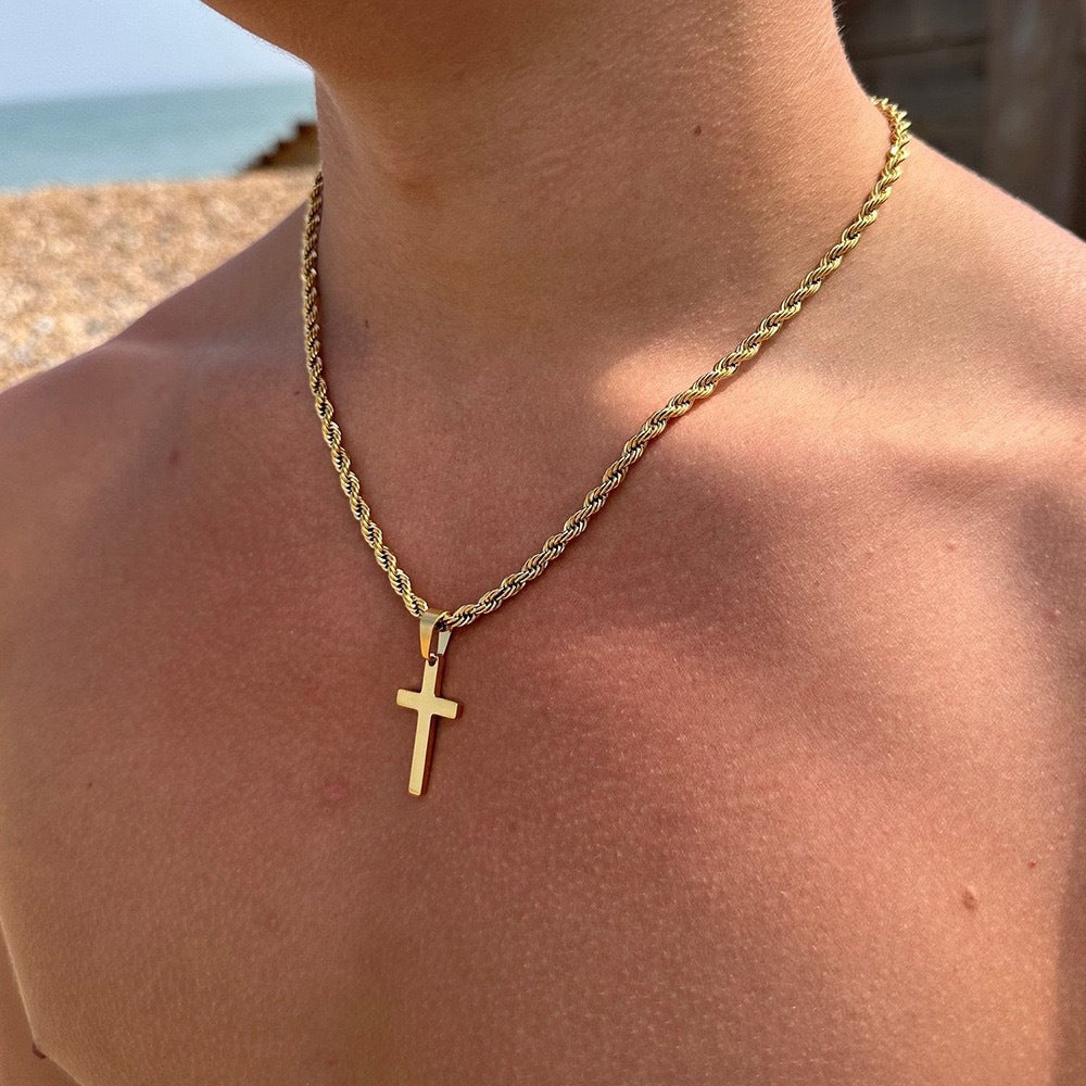 1. Planderful Mens Stainless Steel Necklace Cross Pendant Twist Chain Premium Gift for Him