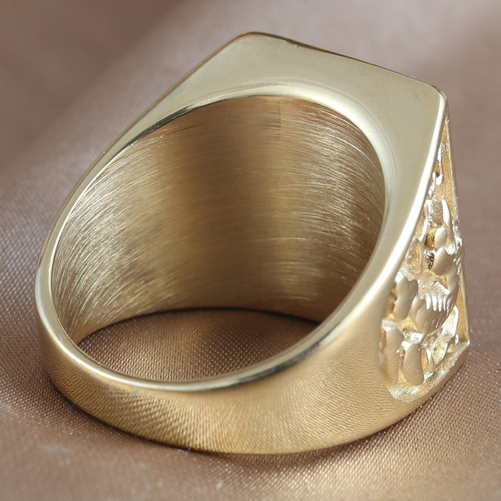 Planderful Dragon Ring Stainless Steel Unisex Square Stone Retro Punk Statement Jewelry For Men Women