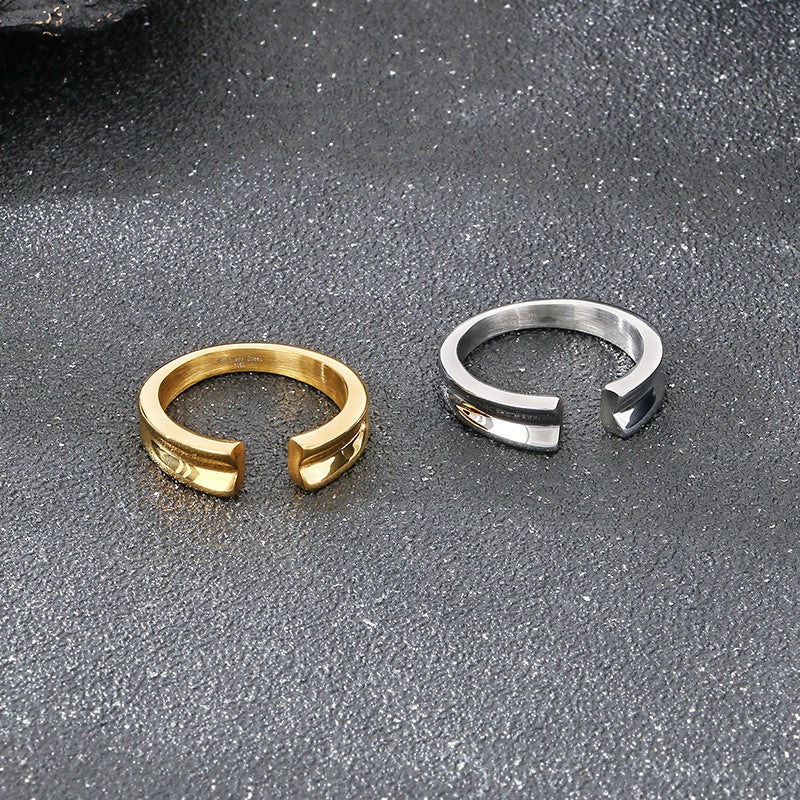 Planderful Mens Ring Gold Plated Stainless V Slot Opening