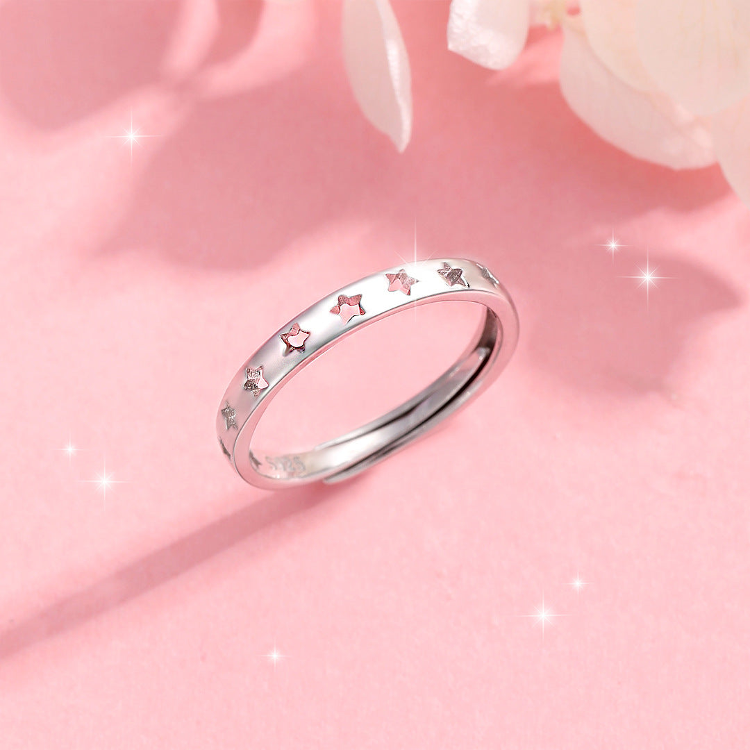 Planderful S925 Sterling Silver Ring For Women Adjustable Open Pentagram Tail Ring Fashion Jewelry