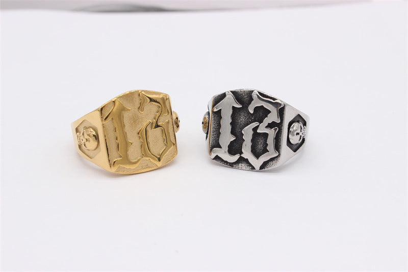 Retro Number 13 Skull Titanium Steel Ring