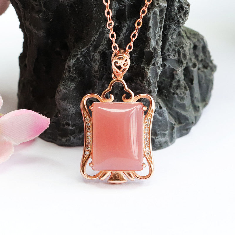 S925 Sterling Silver Agate Hollow Pendant Necklace