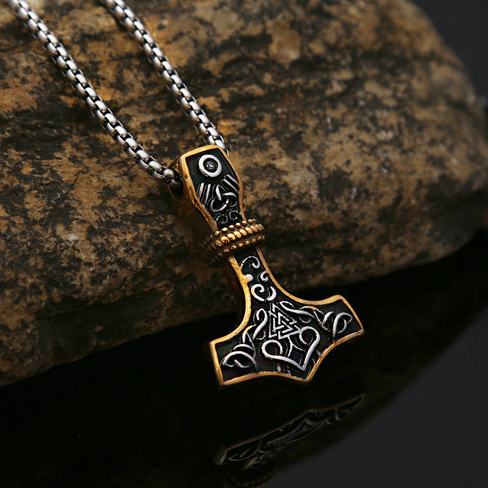 Nordic Viking Triangle Rune Titanium Steel Hammer Pendant