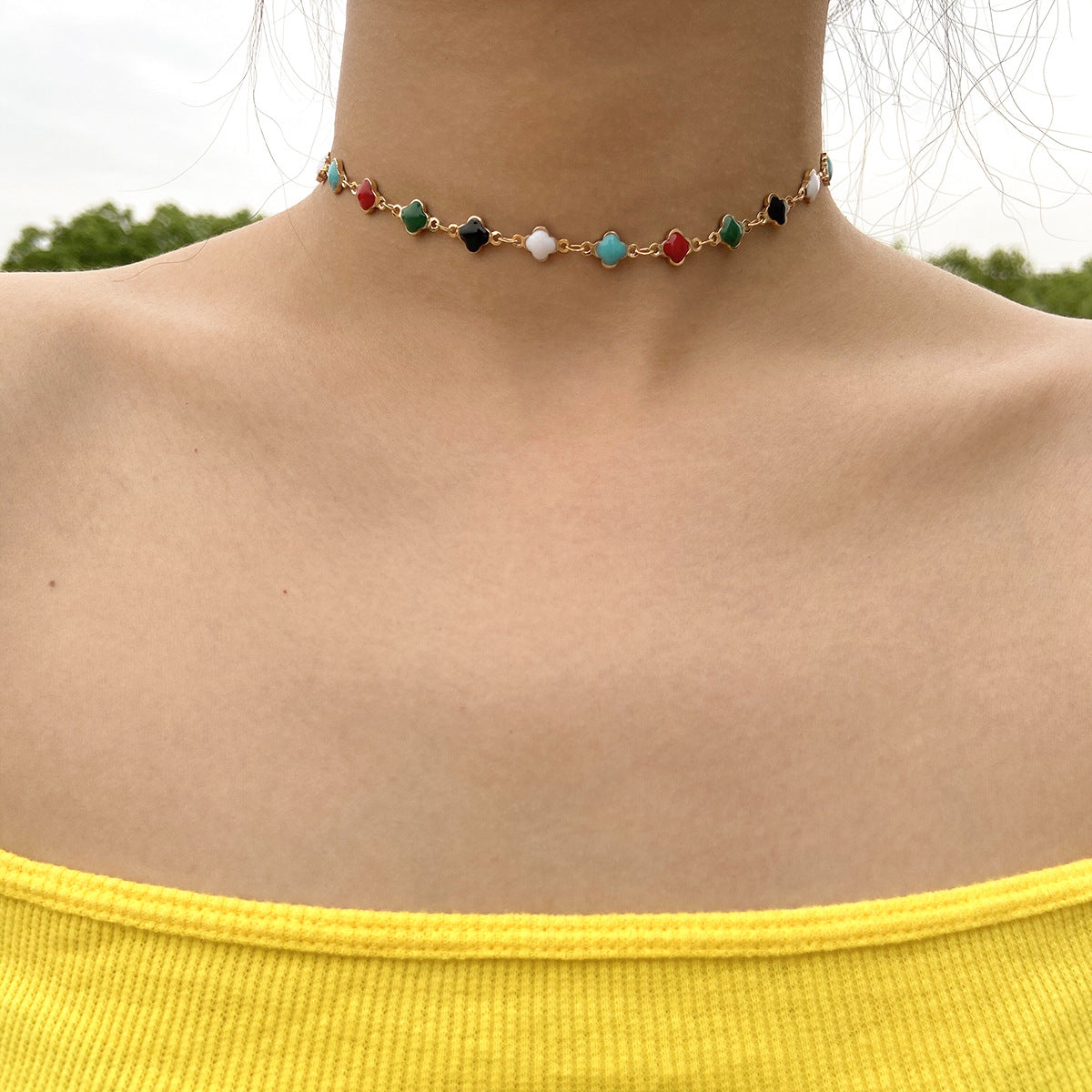 Statement Necklace With Small Flower Detail For Women By Planderful Vienna Verve Handmade Retro Color
