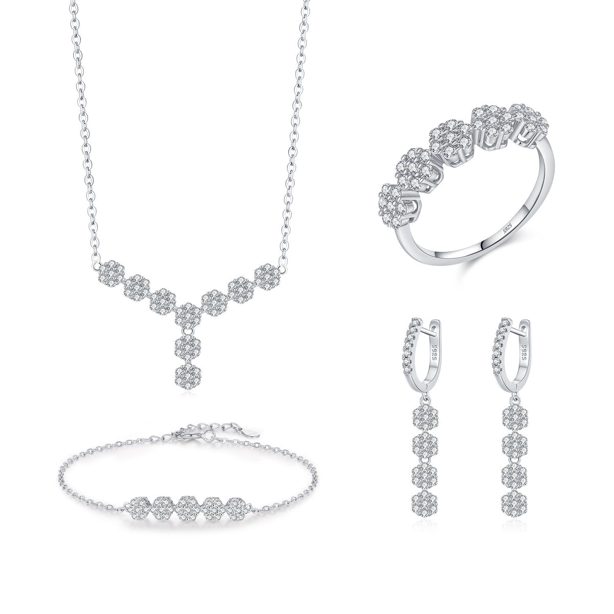925 Sterling Silver Floral Jewelry Set