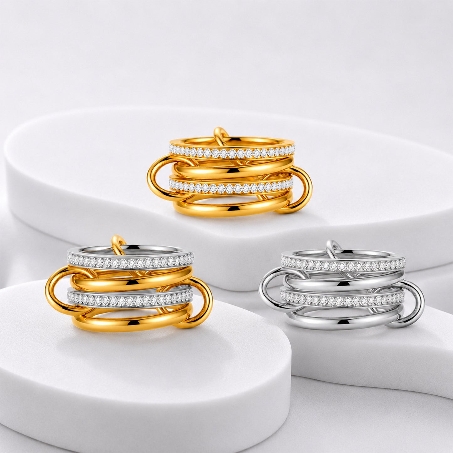 Planderful Two Tone Stainless Steel Zircon Ring Stack Unisex Personalized Jewelry Everyday Genie Protection Statement