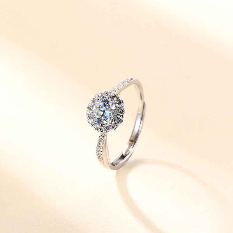 Moissanite Female S925 Sterling Silver Women's Ring