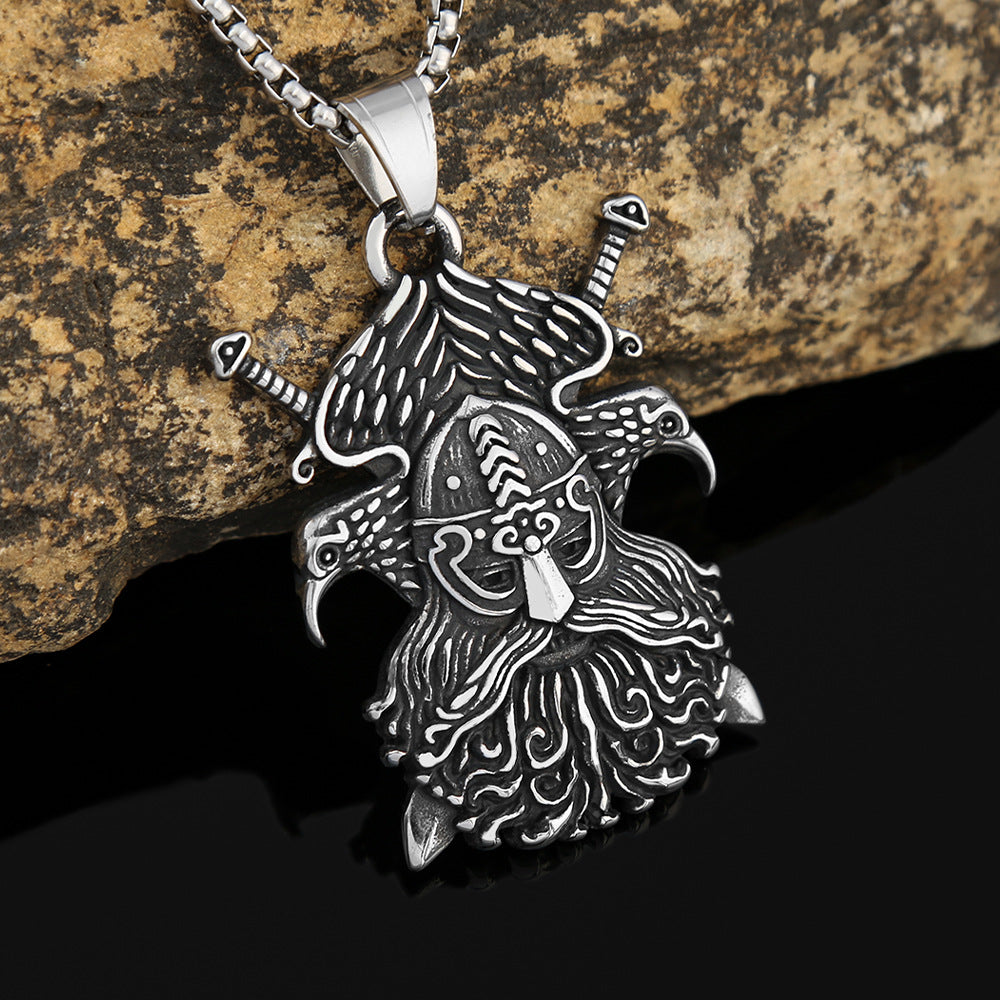 Nordic Stainless Steel Viking Double Eagle Sword Pendant Necklace for Men