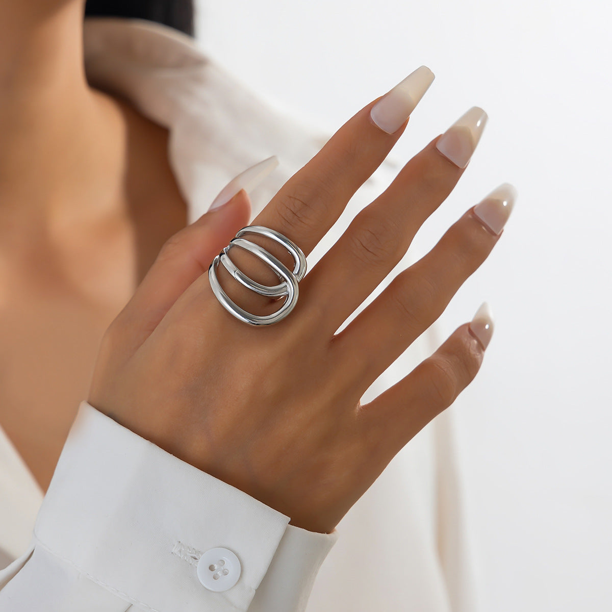 Planderful Geometric Line Ring for Women Hollow Joint Minimalist Statement Jewelry Vienna Verve