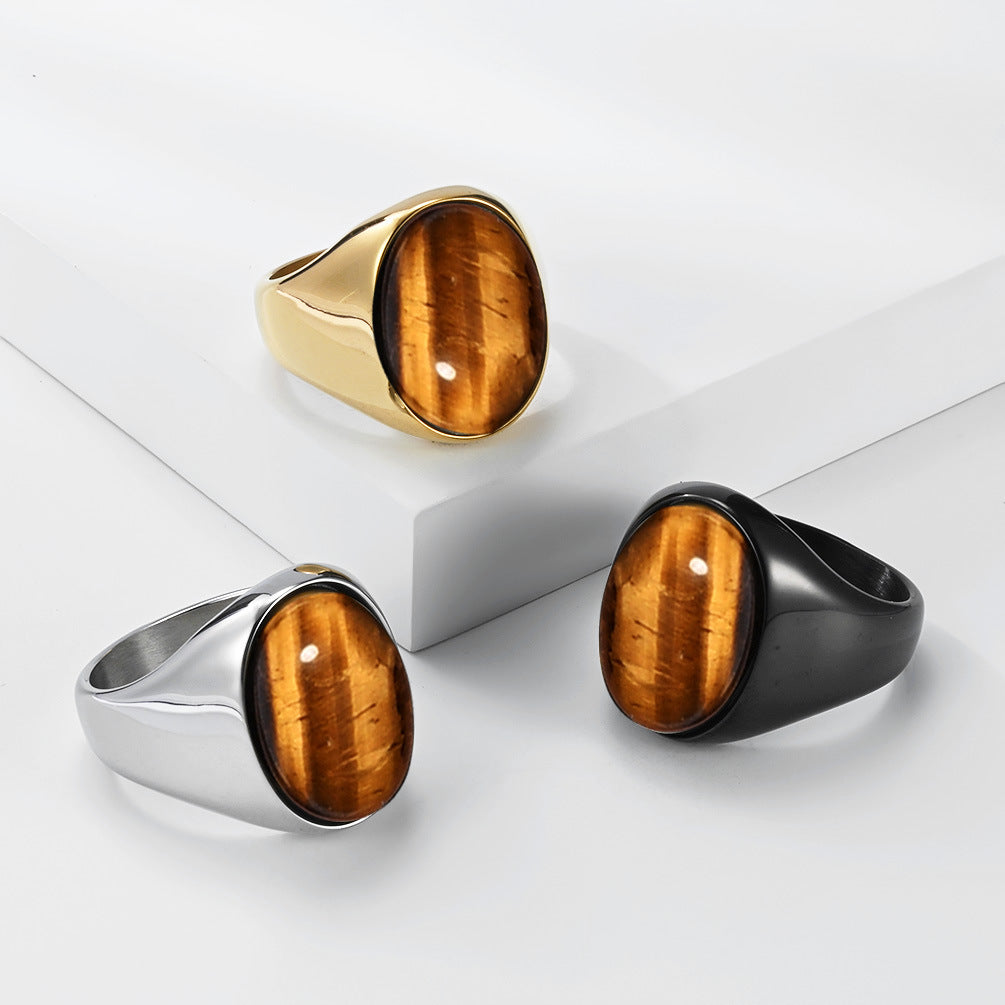 Stainless Steel Tiger's Eye Ring