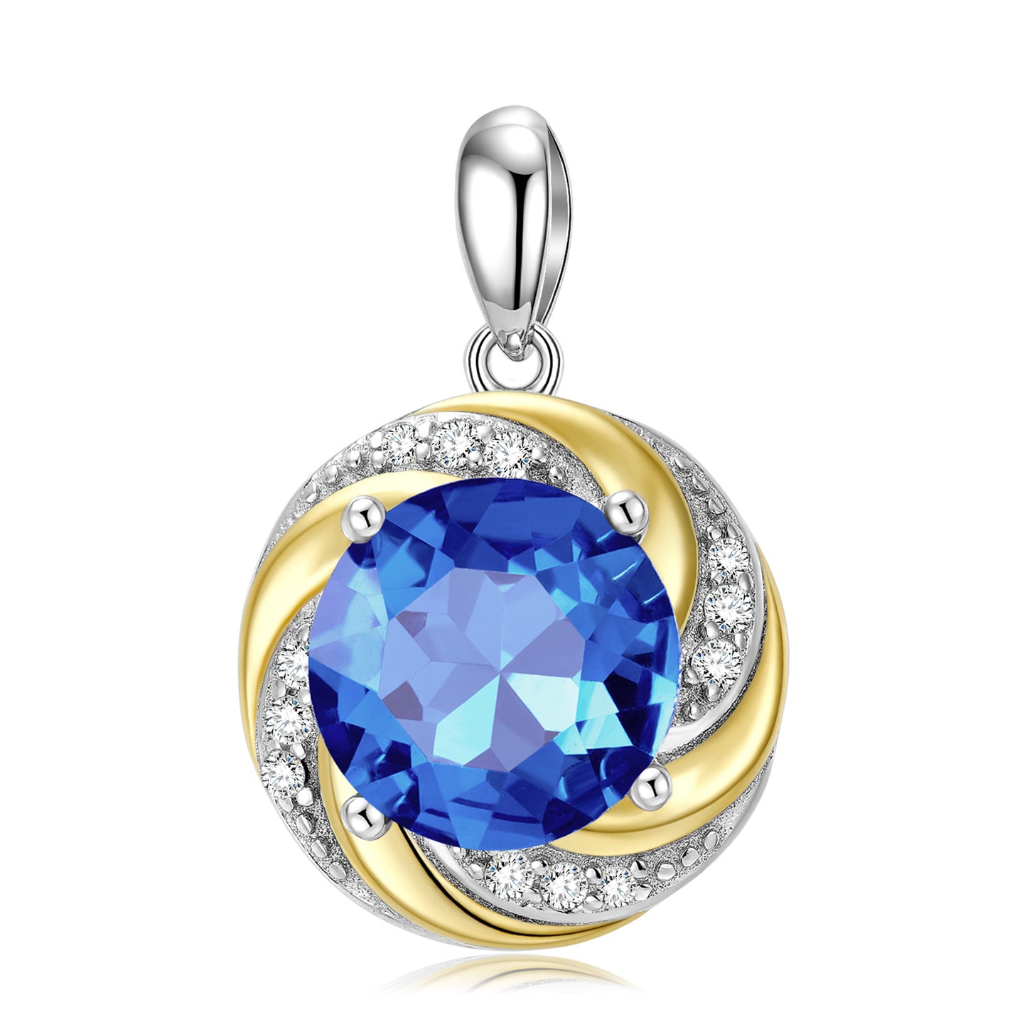 Vortex Halo Round Shape Blue Zircon Pendant Silver Necklace
