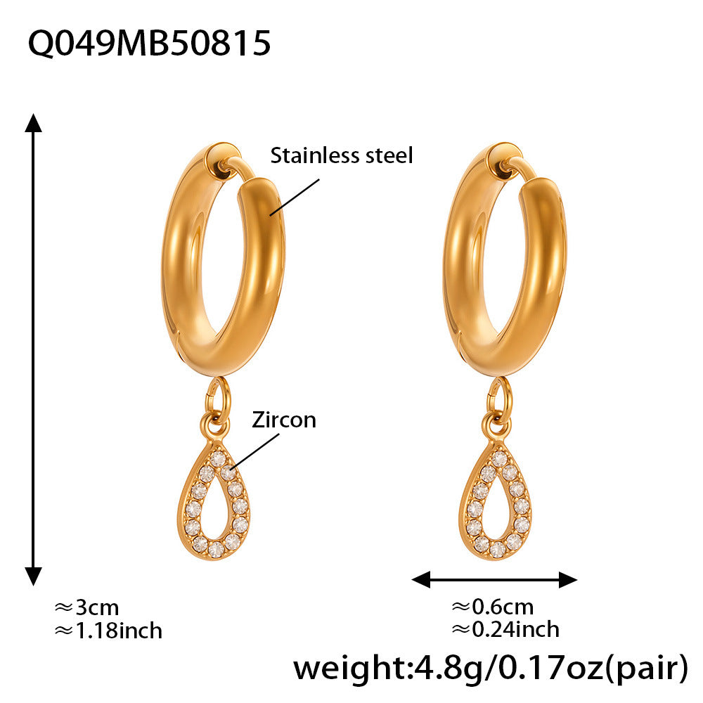 Planderful Zircon Earrings Titanium Steel Double Ring Women