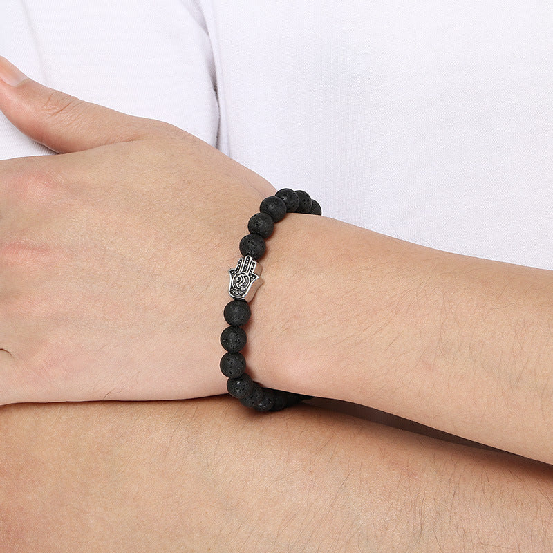 Planderful Genie Beaded Volcanic Stone Men Bracelet