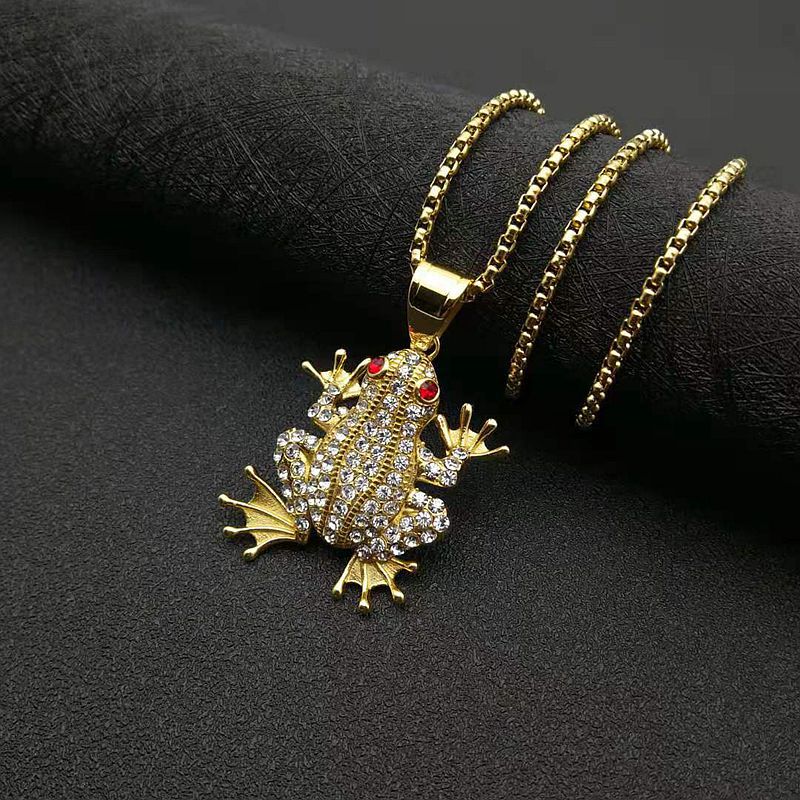 Planderful Hip Hop Necklace Stainless Steel Gold Plated Zircon Red Eyed Frog Pendant For Urban Fashion Fans