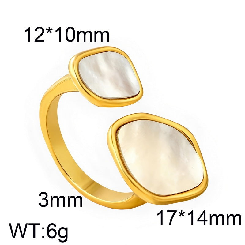 French Women's Ring Retro Irregular Double White Fritillary Open