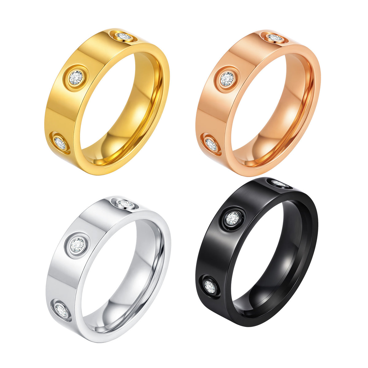 Hot-Selling Stainless Steel All-Light Inlaid With Six Zircon Wide 6mm Ring For Men &
