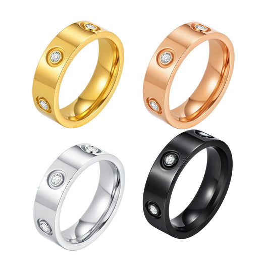 Hot-Selling Stainless Steel All-Light Inlaid With Six Zircon Wide 6mm Ring For Men &