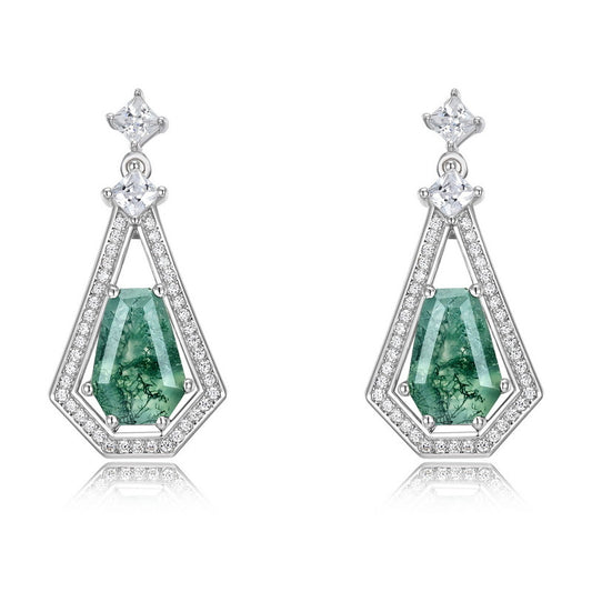 Planderful Jewelry Green Moss Agate Earrings Sterling Silver Jewelry Gift for Her