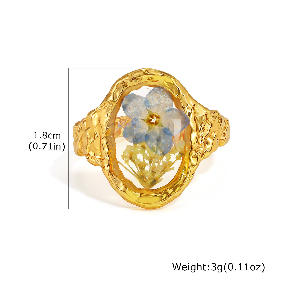 Stainless Steel Handmade Dried Flower Ring Women's Design Sense Round Heart-Shaped Glue