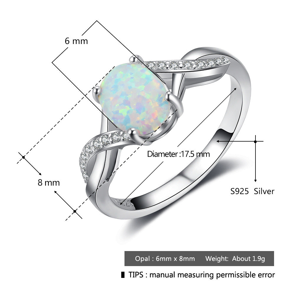 Planderful Jewelry Opal Ring In Sterling Silver S925 For Women Elegant European Style Jewelry Gift Idea