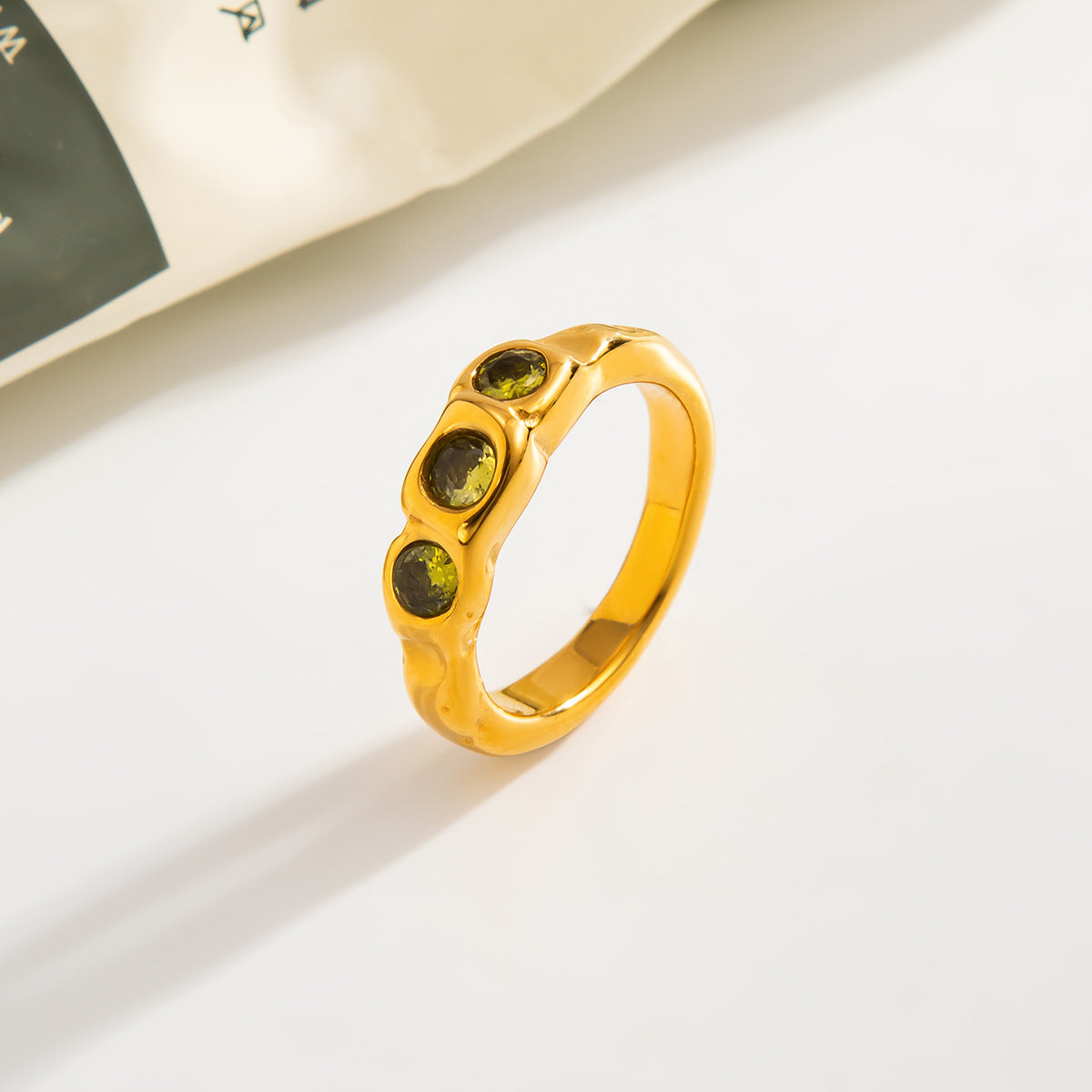 Planderful Stainless Steel Ring With Lava Texture And Zircon Inlays For Women Statement Jewelry