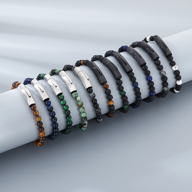 Bracelet – Tiger's Eye Stone Turquoise Magnetic Buckle Titanium Steel Men's Beaded