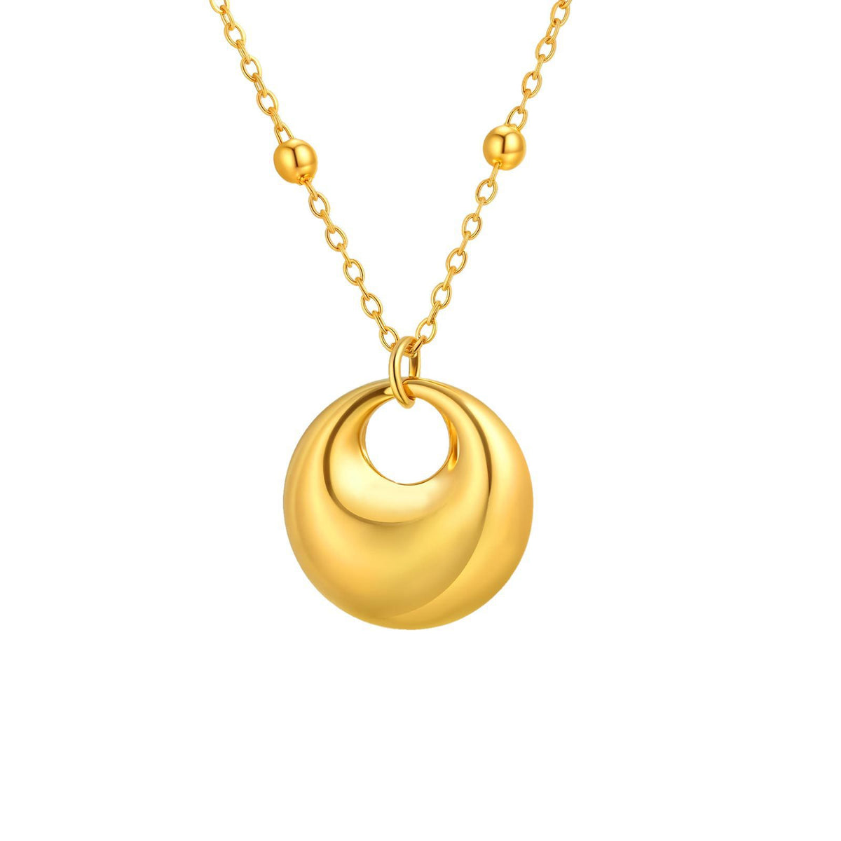 Stainless Steel Bead Chain Geometric Pendant Necklace Gold Collarbone Chain