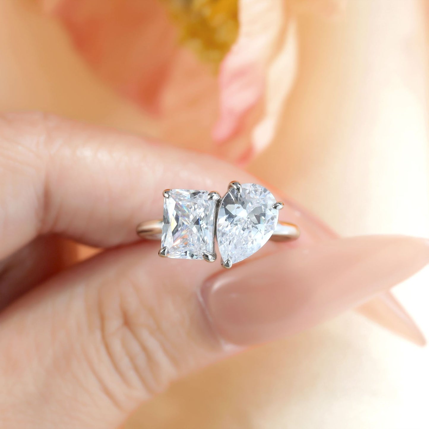 Planderful Sterling Silver 2.5 Carat Zircon Ring For Brides Elegant Double Halo Wedding Band