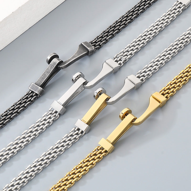 Hollow Woven Mesh Chain Design Nail Stainless Steel Men's Bracelet