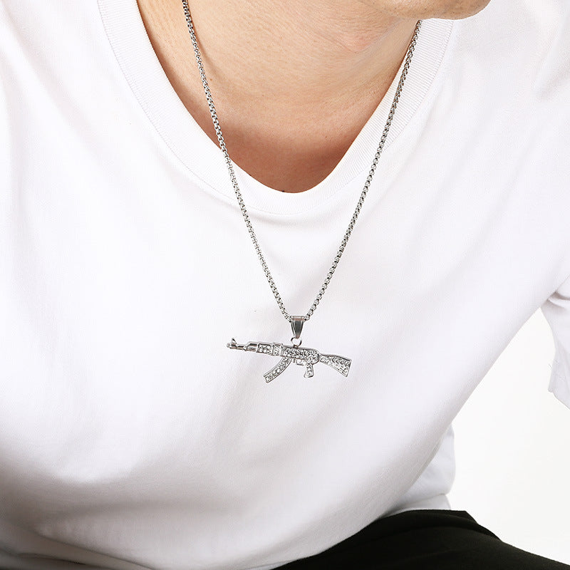 Canvas Shoes Pendant – Hip-Hop Nightclub Full Of Zircon Submachine Gun Wheat Ear No Necklace