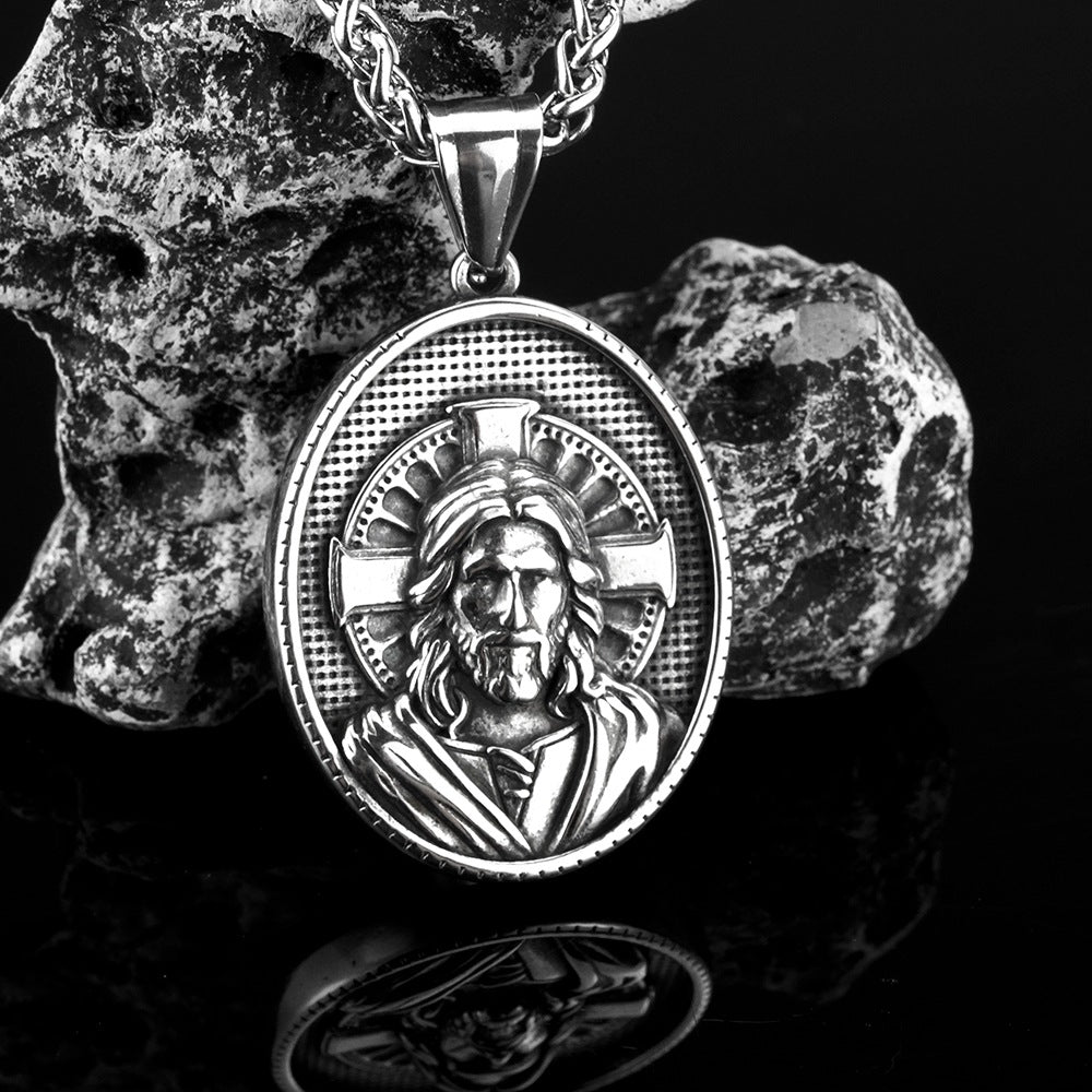 Cross-Border Stainless Steel Vintage Greek Mythology Pendant Necklace for Men