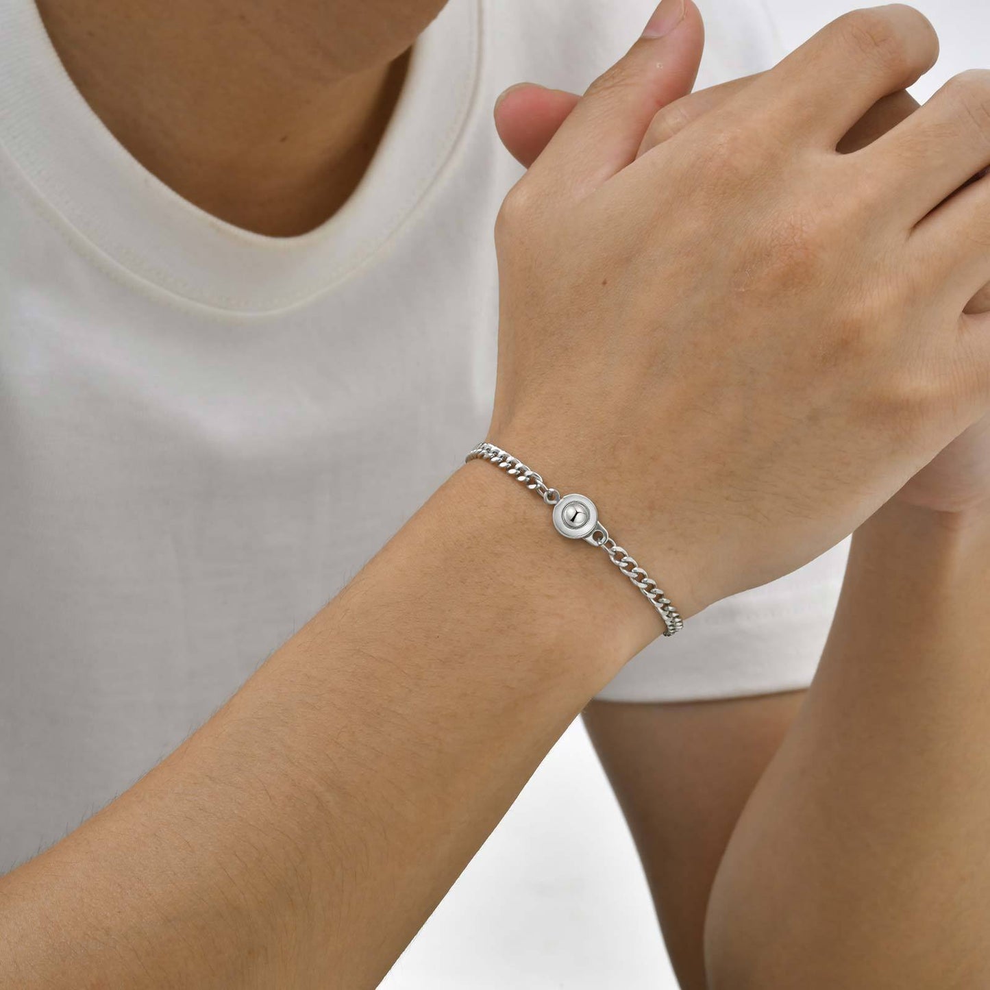 Planderful Stainless Steel Chain Bracelet For Men Snap On