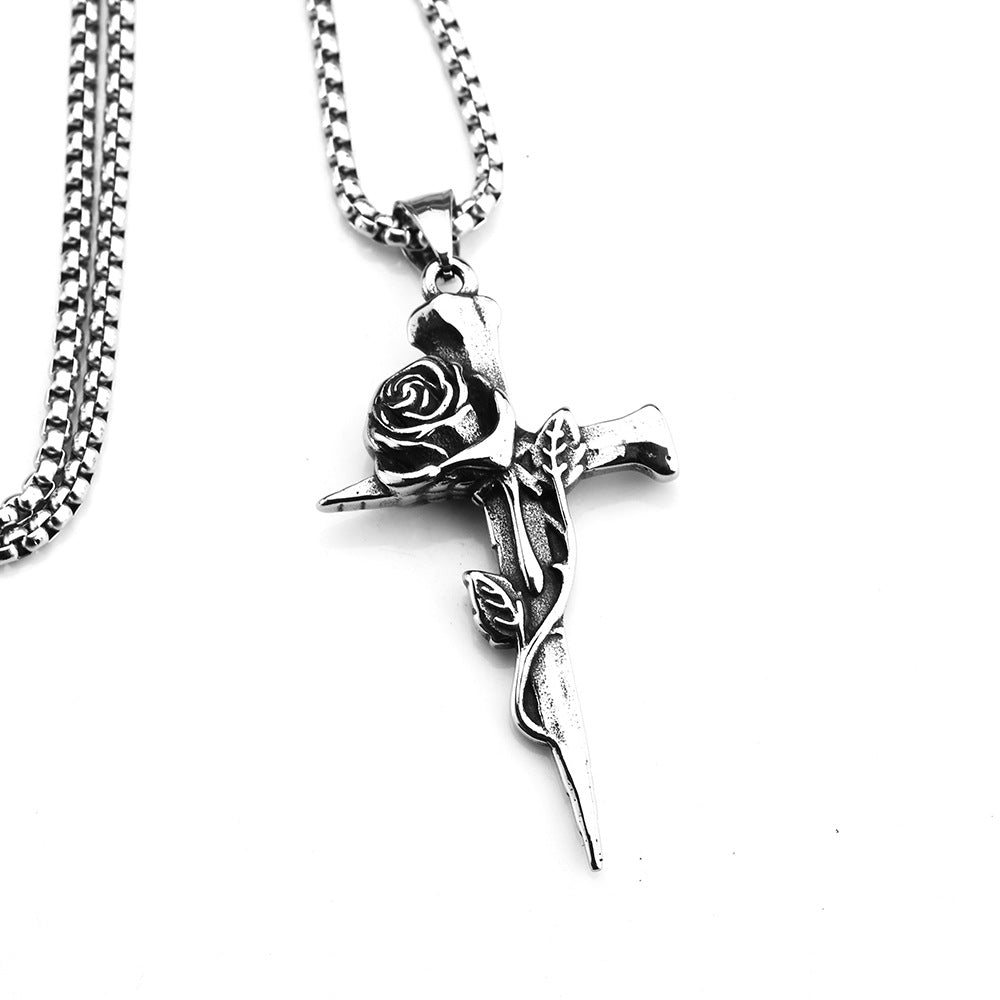 Planderful Rose Cross Pendant Necklace For Men In Stainless Steel Everyday Genie Collection