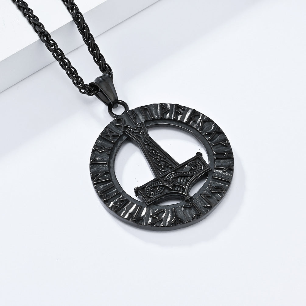 Planderful Thors Hammer Necklace Titanium Steel Durable Rune Pendant Nordic Viking Jewelry For Mythology Fans