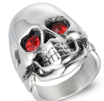 Planderful Skull Ring Titanium Steel With Blue Red Zircon Inlaid Ghost Head Unisex Punk Jewelry For Men