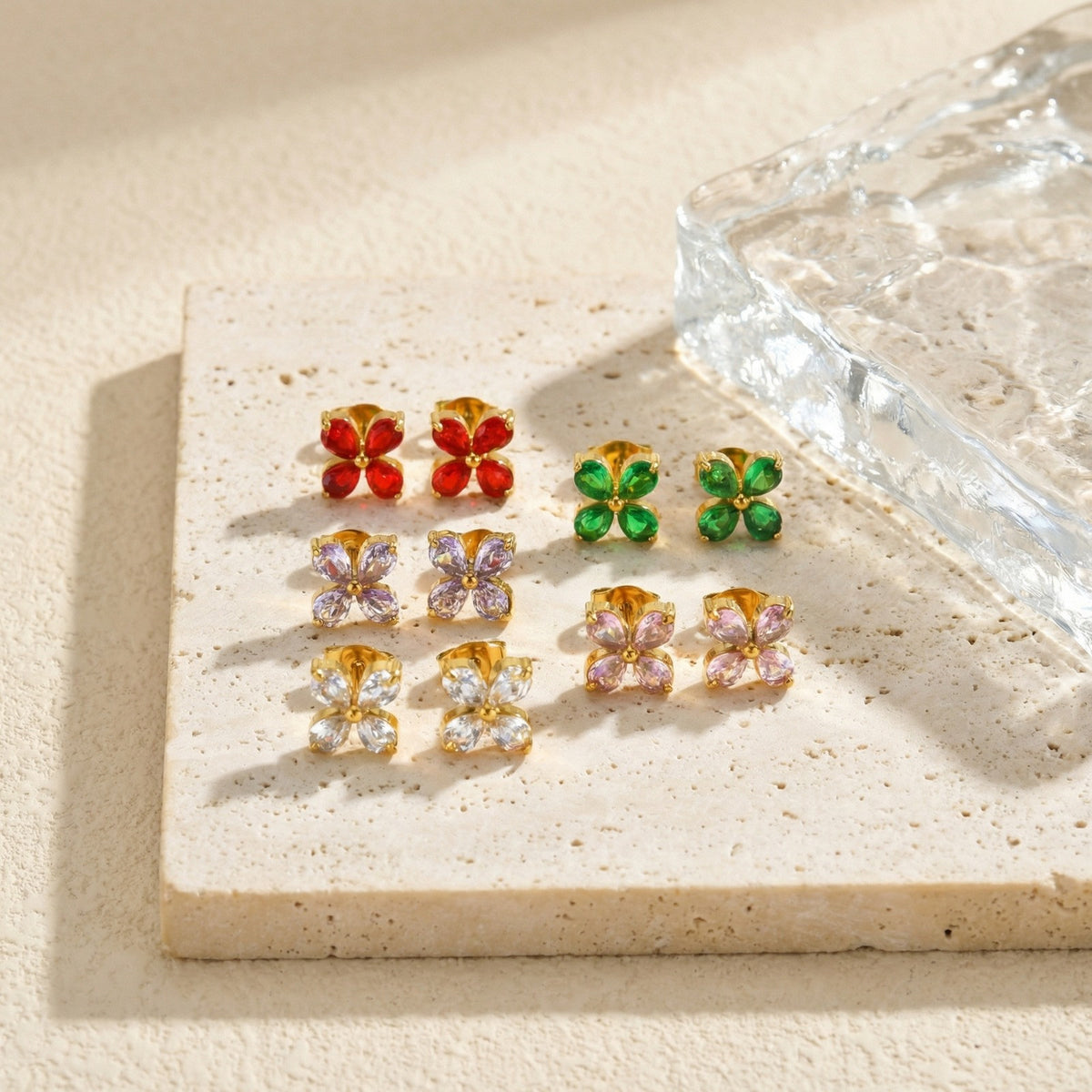 Stainless Steel Zircon Floral Earrings