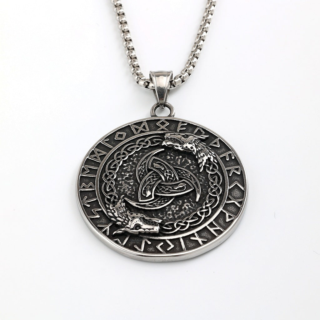 Vintage Viking Wolf Stainless Steel Men's Pendant Necklace