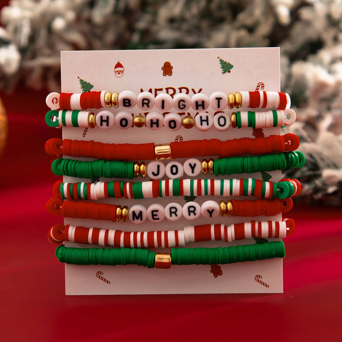 Planderful Vienna Verve Christmas Elk Pottery Bracelet For Holiday Gifts Elastic Letter Jewelry Set